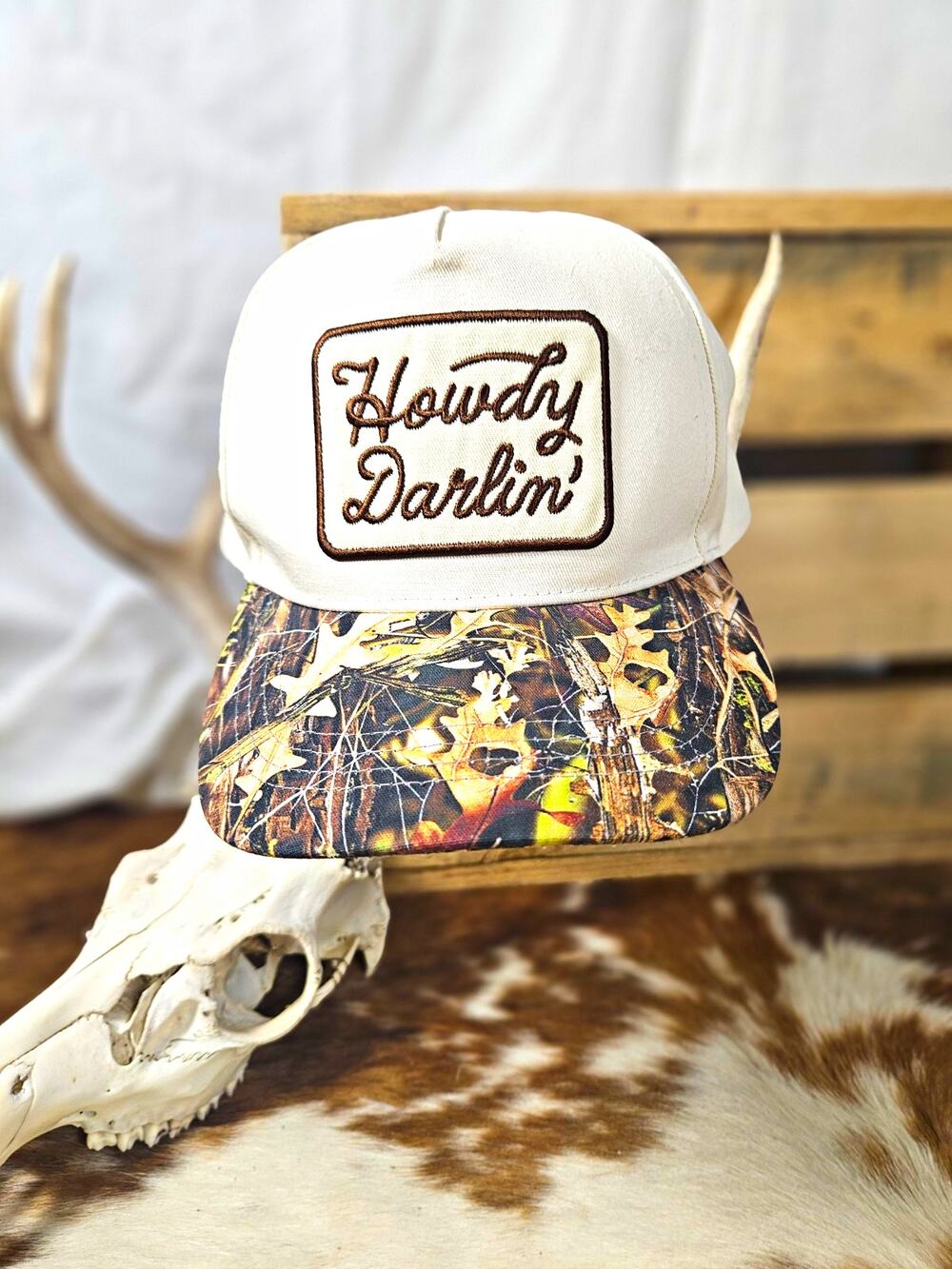 David and Young Howdy Darlin Trucker Hat Camo Brim Western Snapback